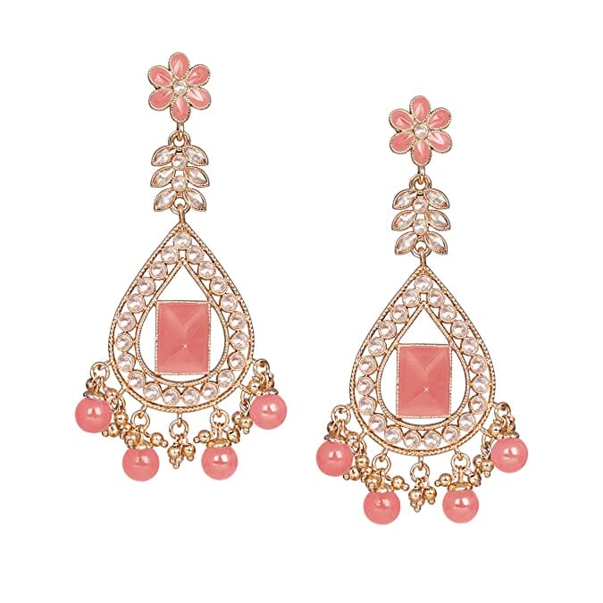 JFL - Jewellery for Less Gold Tone Floral Rectangle Crystal and Polki Stone Drop Shape Earring for Women /Girls JFL 