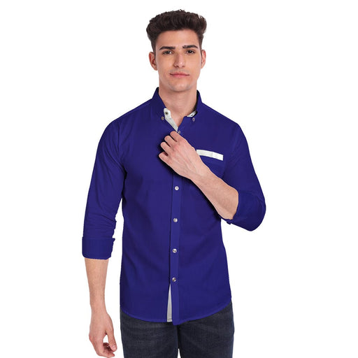 Vida Loca Royal Blue Cotton Solid Slim Fit Full Sleeves Shirt For Men's Apparel & Accessories Accha jee online 
