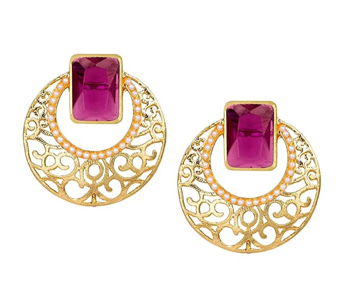 JFL - Jewellery for Less Latest Gold Tone Rectangle Crystal Stud Filigree Chandbali Earring with Small Pearls for Women and Girls. JFL 