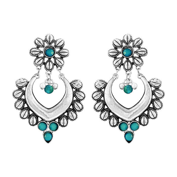 Aradhya bollywood inspired Green Stone Design German Silver Oxidised Drop Earrings for women and girls… Artifical Jewellery Aradhya Jewellery 