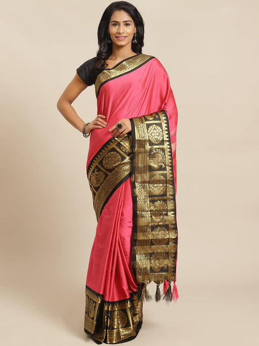 SVB Saree Pink And Black Embellished saree SAREES SVB Sarees 