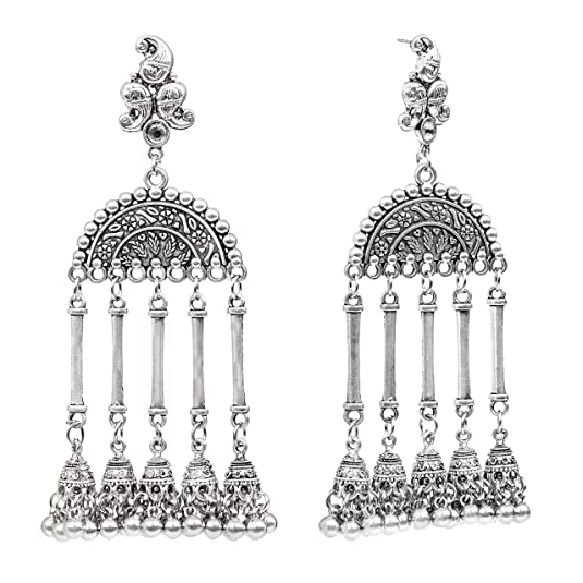 JFL - Jewellery for Less Silver Plated Peacock Jhumkas Dangler Earrings for Women and Girls (Silver) JFL 
