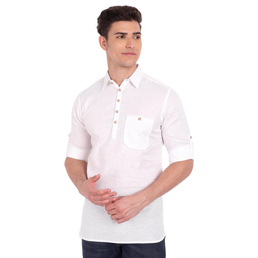 Vida Loca White Cotton Solid Slim Fit Full Sleeves Collar Kurta For Men's Apparel & Accessories Accha jee online 