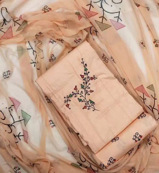 ilyana Cotton Embroidered Salwar Suit Material (Peach) Apparel & Accessories ILYANA 