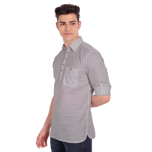 Vida Loca Grey Cotton Solid Slim Fit Full Sleeves Collar Kurta For Men's Apparel & Accessories Accha jee online 