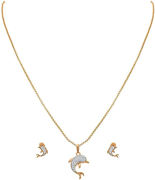 JFL - Jewellery for Less Ethnic Elegant Gold Plated Dolphin Designer Cz American Diamond Pendant Set for Girls & Women. JFL 