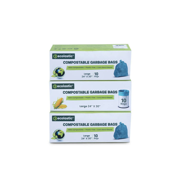 Ecolastic 100% Compostable & Eco-friendly Garbage Bags I LARGE (24 x 30 in.) I 30 bags I Pack of 3 I Capacity 80L I Green Colour GARBAGE BAG Ecolastic Products Pvt ltd 
