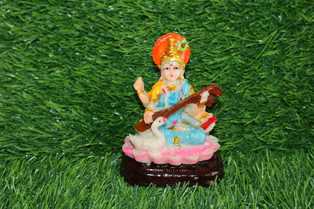 Salvus App SOLUTIONS Handmade Marble Dust Maa Saraswati Statue (11x7 cm, Multicolour) Home Decors Salvus App Solutions 