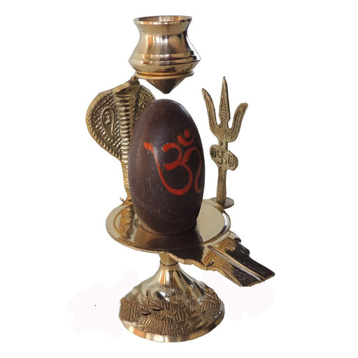 Salvus APP SOLUTIONS Narmadeshwar ShivlingShiv Pindi with Brass Trishul, Sheshnaag & Stand (Multicolour, 5.3 Inch) Home Decors Salvus App Solutions 