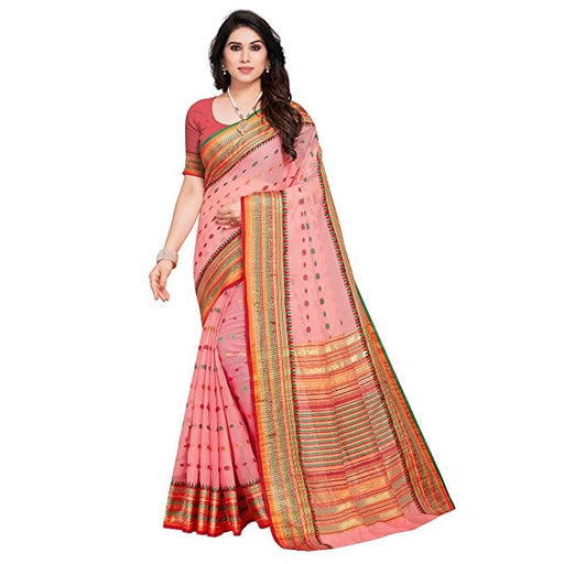Sidhidata Women's Kota Doria Cotton Manipuri Saree With Unstitched Blouse Piece Cotton Manipuri Saree Sidhidata Textile Pink 