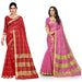 Sidhidata Women's Kota Doria Cotton Manipuri Saree With Unstitched Blouse Piece (Pack of 2) (Red & Pink) Sidhidata textile 