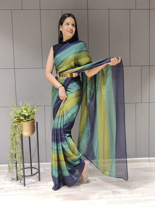 Sidhidata Women's Chiffon Georgette Ready To Wear Draped Saree With Unstitched Blouse Piece (Free Size) Sidhidata textile 