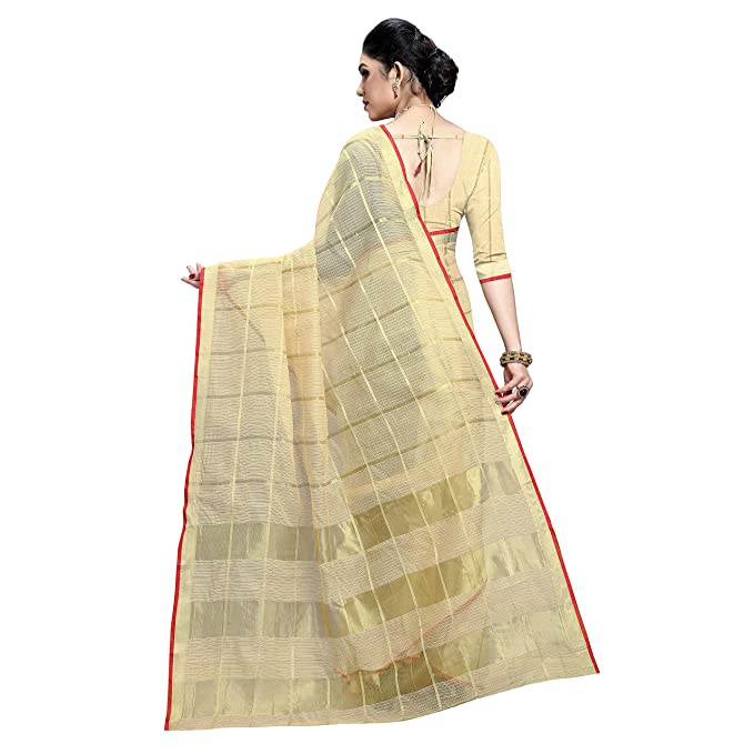 Sidhidata Women's Kota Doria Cotton Manipuri Saree With Unstitched Blouse Piece (Pack of 2) (Peach & Chiku) Sidhidata textile 