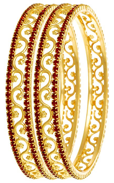 JFL - Jewellery for Less Gold-plated Copper and Diamond Bangle Set for Women Red JFL 