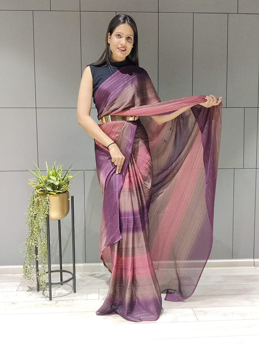Sidhidata Women's Chiffon Georgette Ready To Wear Draped Saree With Unstitched Blouse Piece (Free Size) Sidhidata textile 