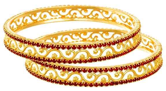 JFL - Jewellery for Less Gold-plated Copper and Diamond Bangle Set for Women Red JFL 