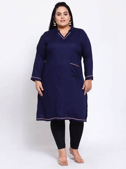 FAZZN Plus Size Rayon Blue Colour Straight Kurti Dresses Fazzn 