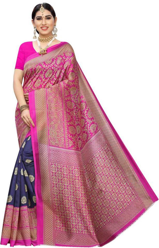 SVB Saree Navy Blue And Pink Colour Mysore Silk Saree SAREES SVB Sarees 