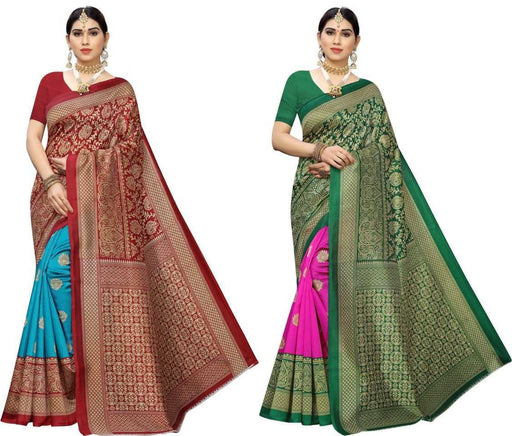 SVB Saree Green And Red Colour Mysore Silk Saree pack of 2 SAREES SVB Sarees 