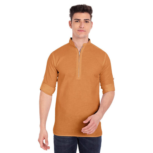 Vida Loca Golden Cotton Solid Slim Fit Full Sleeves Shirt For Men's Apparel & Accessories Accha jee online 