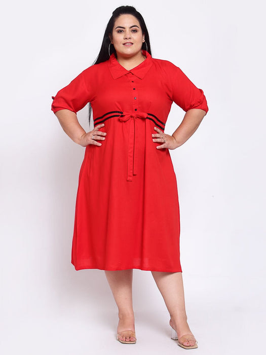 FAZZN Plus Size Red Colour Half Sleeves Dress Dresses Haul Chic 
