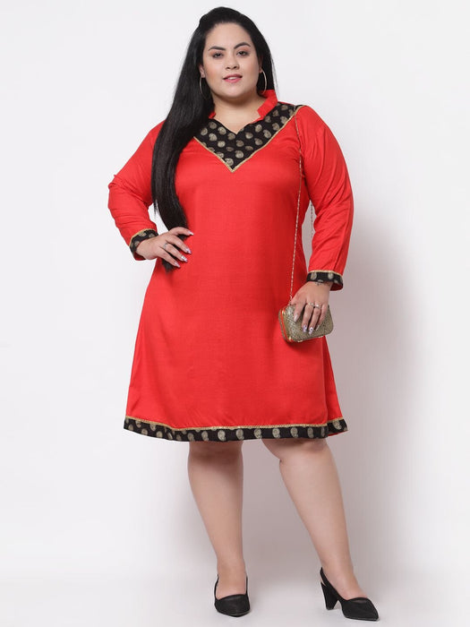 FAZZN Plus Size Red Colour Full Sleeves Dress Dresses Haul Chic 