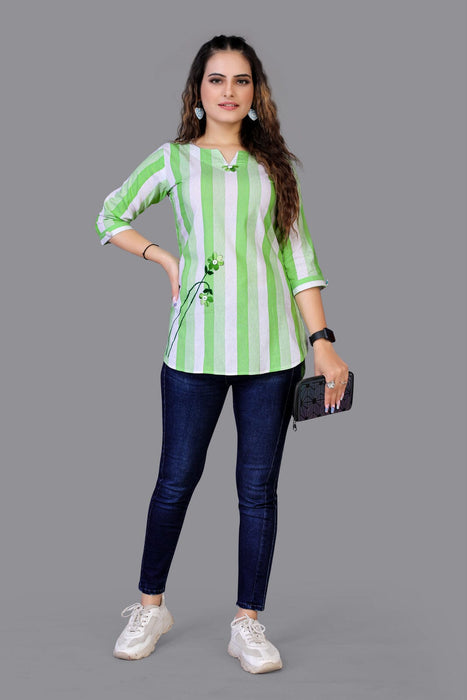 Aarvi Light Green Cotton Tunics western wear for women Fab Zone 
