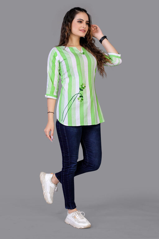 Aarvi Light Green Cotton Tunics western wear for women Fab Zone 