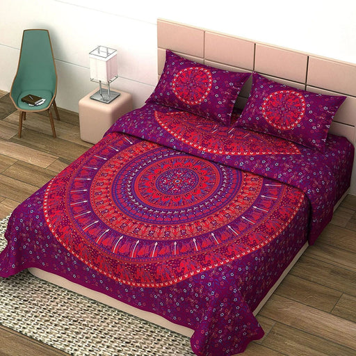 UniqChoice Maroon Color 100% Cotton Badmeri Printed King Size Bedsheet With 2 Pillow Cover(D-1022NMaroon) MyUniqchoice 