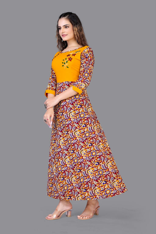 Anupama Rayon Mustard Colour Anarkali Gown women Gowns Fab Zone 