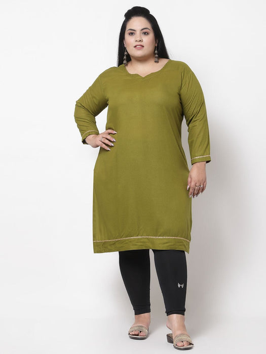 FAZZN Plus Size Rayon Green Colour Straight Kurti Dresses Fazzn 