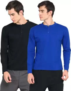 Ap'pulse Solid Men Mandarin Collar Black, Blue T-Shirt (Pack of 2) T SHIRT sandeep anand 