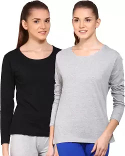 Ap'pulse Solid Women Round Neck Black, Grey T-Shirt (Pack of 2) T SHIRT sandeep anand 