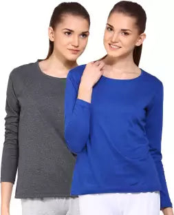 Ap'pulse Solid Women Round Neck Blue, Grey T-Shirt (Pack of 2) T SHIRT sandeep anand 