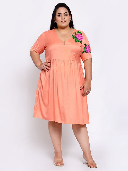 FAZZN Plus Size Peach Colour Half Sleeves Dress Dresses Haul Chic 