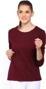 Ap'pulse Solid Women Round Neck Brown T-Shirt T SHIRT sandeep anand 
