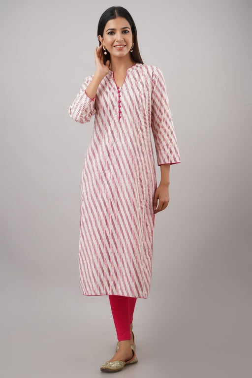 SVARCHI Women's Cotton Cambric Lehriya Print Straight Kurta (Pink) Women Kurtis VEDIKAS 