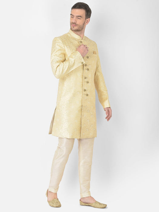 Anil Kumar Ajit Kumar Self Design Sherwani Golden White Men Indo-Western with Dhoti Pant ANIL KUMAR AJIT KUMAR DESIGNER WEAR PVT LTD 