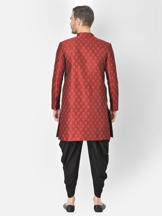 Anil Kumar Ajit Kumar Self Design Sherwani Red Black Men Indo-Western with Dhoti Pant ANIL KUMAR AJIT KUMAR DESIGNER WEAR PVT LTD 