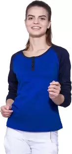 Ap'pulse Solid Women Henley Dark Blue, Blue T-Shirt t-shirt sandeep anand 