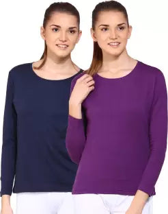 Ap'pulse Solid Women Round Neck Purple, Dark Blue T-Shirt (Pack of 2) T SHIRT sandeep anand 