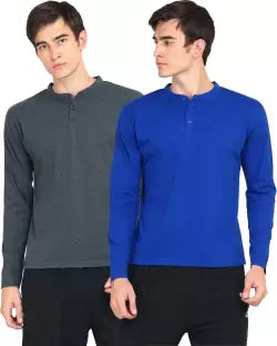 Ap'pulse Solid Men Mandarin Collar Dark Grey, Blue T-Shirt (Pack of 2) T SHIRT sandeep anand 