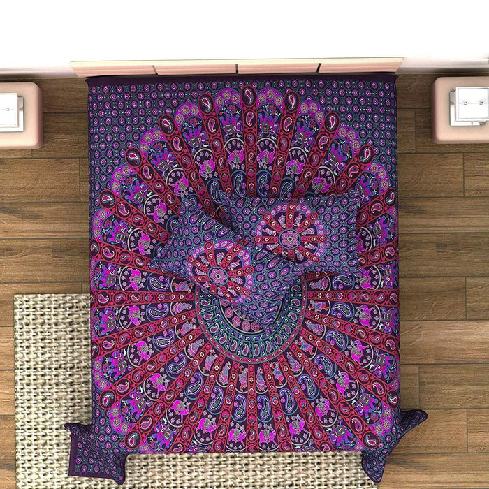 UniqChoice Purple Color 100% Cotton Badmeri Printed King Size Bedsheet With 2 Pillow Cover(D-2006NPurple) My Uniqchoice 