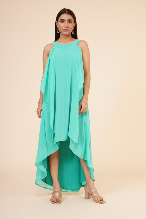 Copy of Women's Halter Neck Ruffle Drape Georgette Party/ Evening Dress in Sea Green Clothing Ruchi Fashion XS 