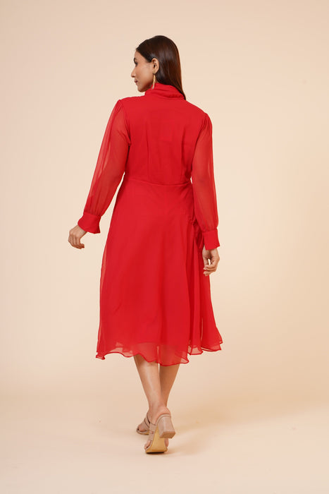 Women's Red Chiiffon Casual Midi Dress Clothing Ruchi Fashion M 