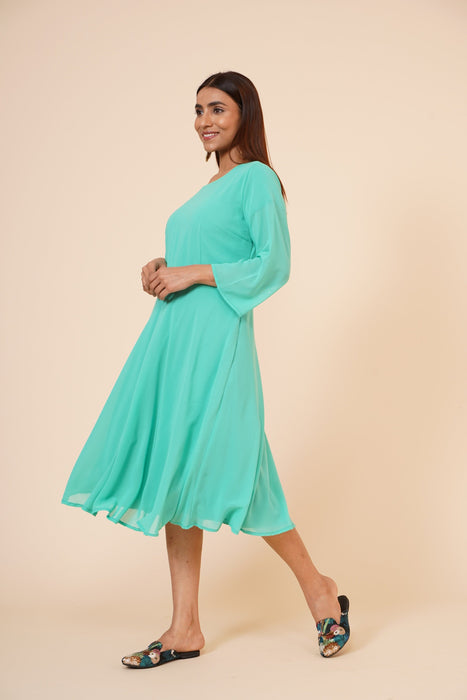 Women's Round Neck Georgette Party/ Casual Dress in Sea Green Clothing Ruchi Fashion 