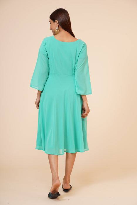 Women's Round Neck Georgette Party/ Casual Dress in Sea Green Clothing Ruchi Fashion 