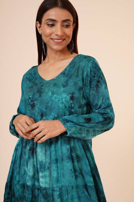Women's Indian tie n dye Kurti with balloon sleeves in Blue Clothing Ruchi Fashion L 