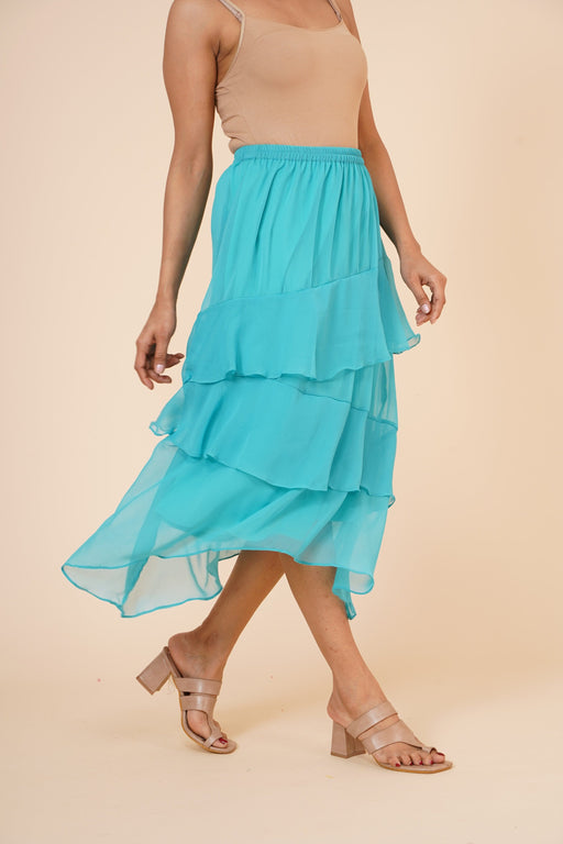 Women's Chiffon Ruffle Skirt with elastic in Sky Blue Clothing Ruchi Fashion M 