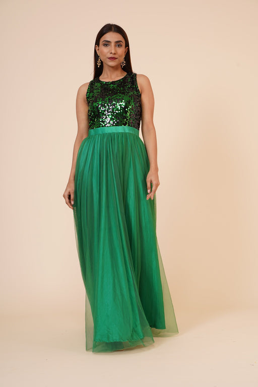 Women's Net Maxi Sequins Evening Gown Green Clothing Ruchi Fashion XS 